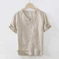 Personalized simple casual linen T-shirt top in brown, green, dark gray, khaki, or white, short sleeve, sizes M to 3XL