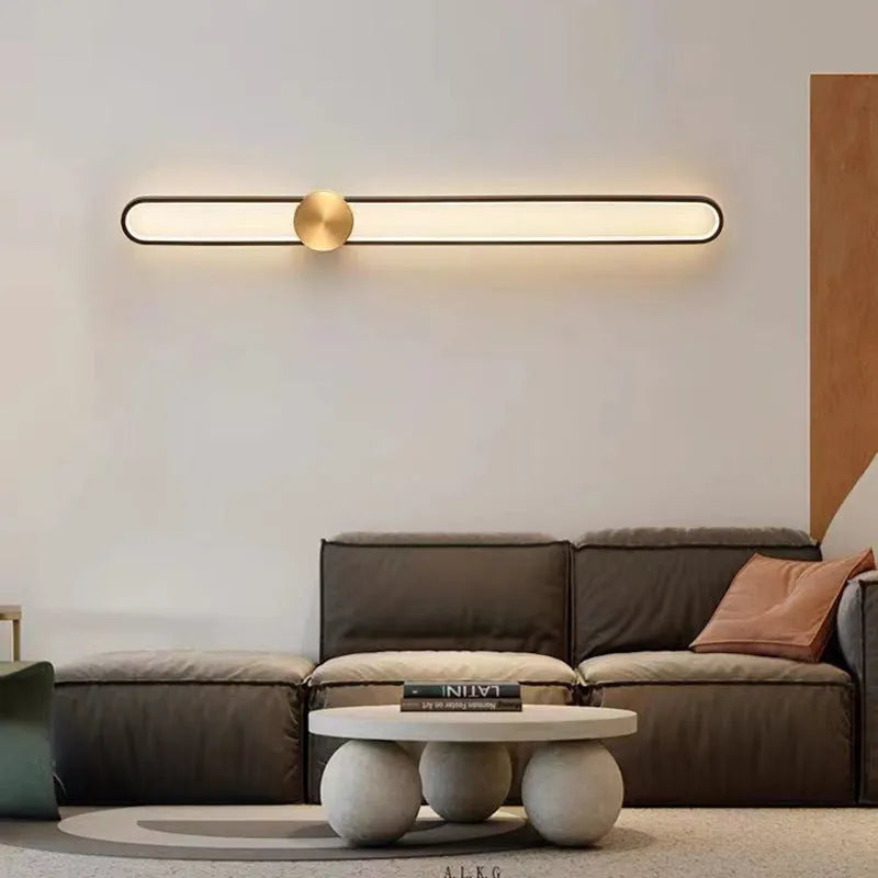 Modern round wall lamp with iron shade in black or gold finish, 60cm diameter