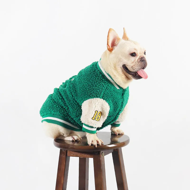 Green fleece-lined cotton dog coat for winter weather in large sizes