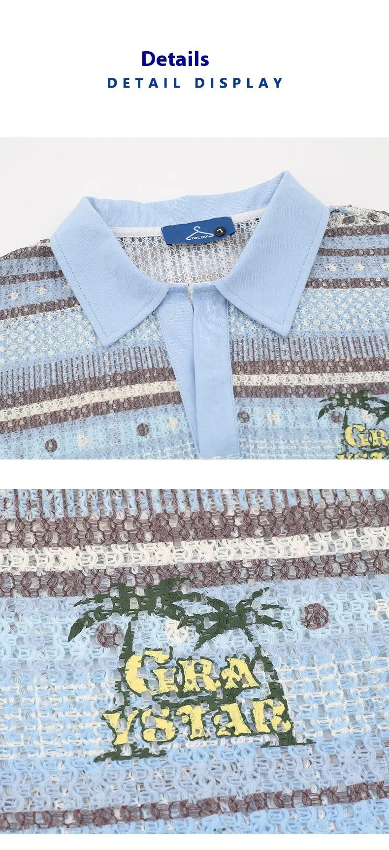 Men's blue printed short sleeve shirt with elastic fabric and loose leisure cut