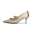 Apricot nude rhinestone pointed toe wedding shoes with 6-8cm high stiletto heel and microfiber lining