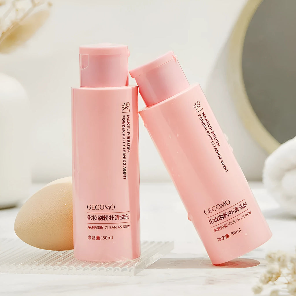 Makeup brush cleaning set with 80ml detergent bottle and 75ml wash-free spray for beauty blenders