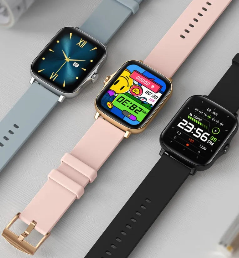 Smart sports watch with 1.7-inch colour touchscreen showing heart rate display on wrist