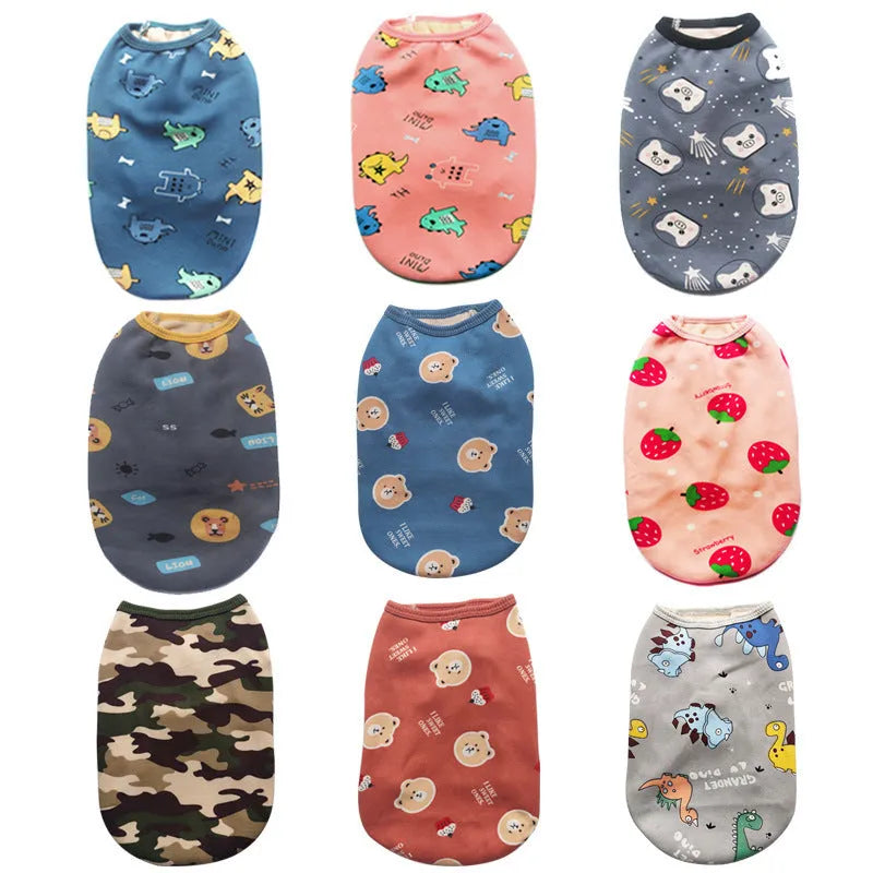 Plush polyester pet vest in blue dinosaur colour, autumn winter casual style, sizes S to 6XL
