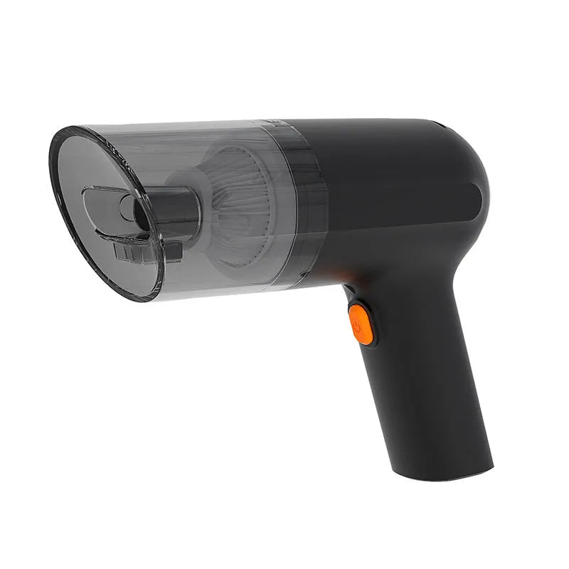 Portable handheld vacuum cleaner in white, black, green, or orange, 5V rechargeable with USB charging for car and home dust removal