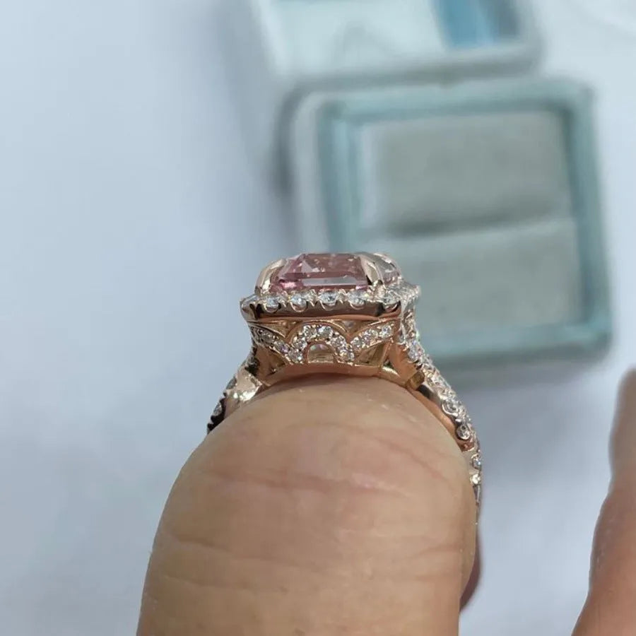 Geometric rose gold alloy ring showing electroplated finish and contemporary design