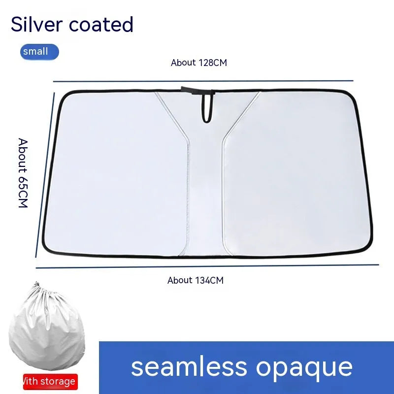 Titanium silver car windshield sun shade with double ring design on NC fabric