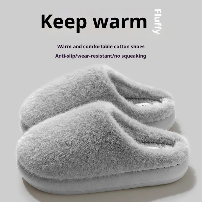 Non-slip winter insulated slippers with artificial wool lining and plush upper, available in five colours and sizes 36-45