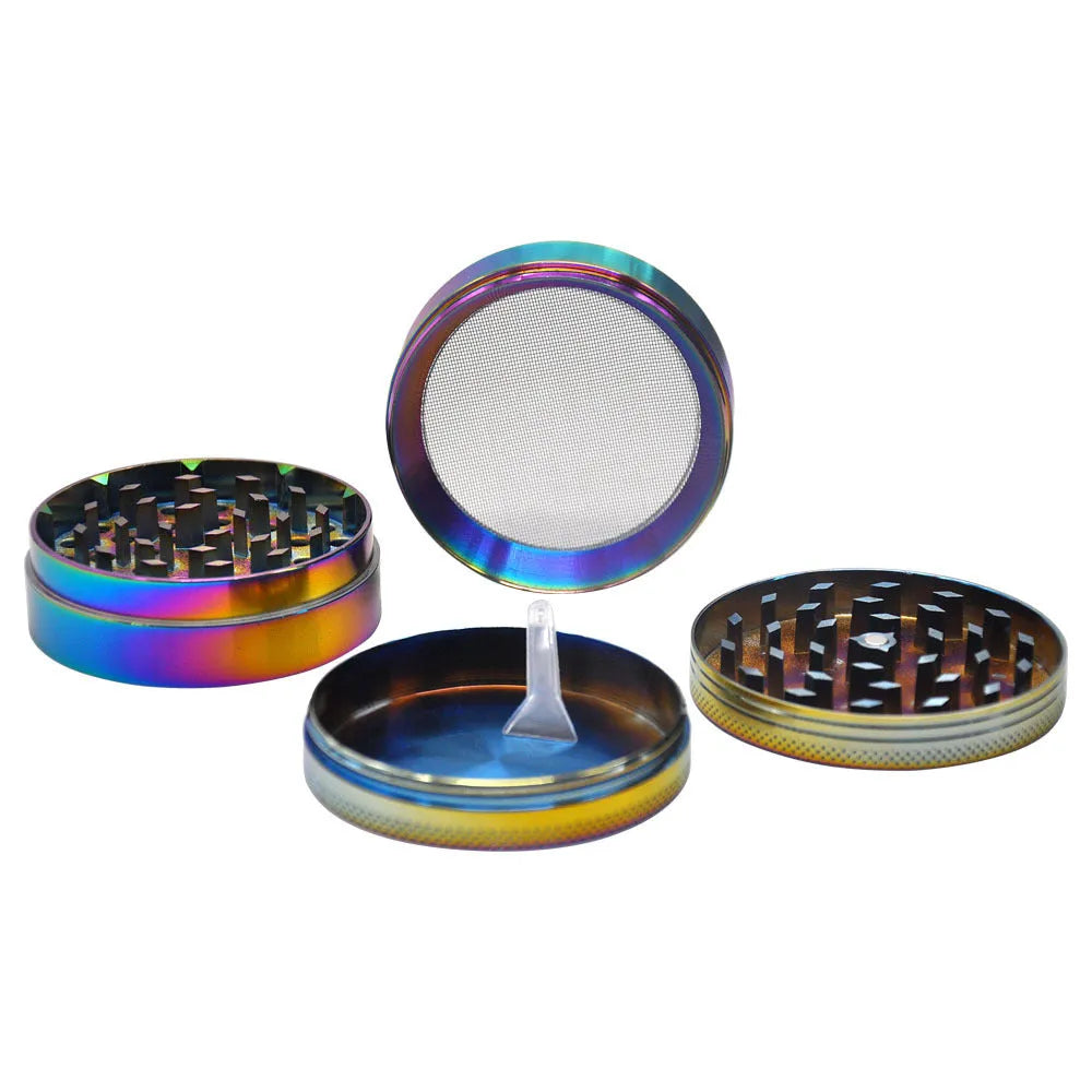 4-layer zinc alloy smoke grinder with mesh pollen screen, small portable herb and spice grinder in picture colour