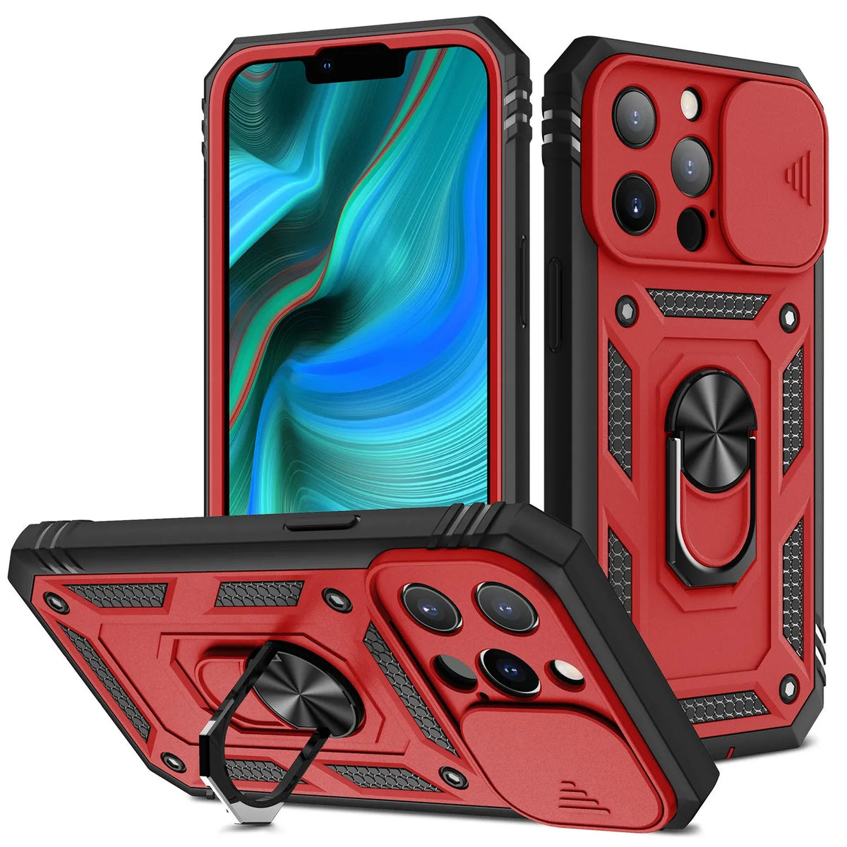 Magnetic iPhone case with sliding window bracket in two-tone colours