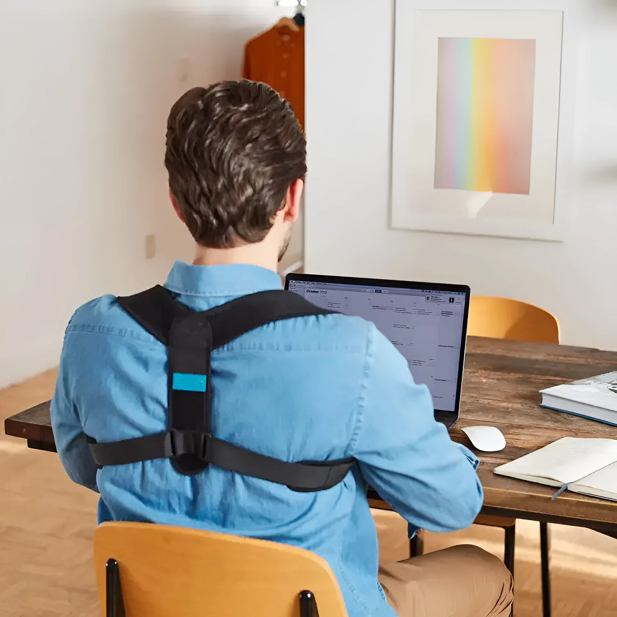 Black adjustable posture correction strap with breathable mesh construction