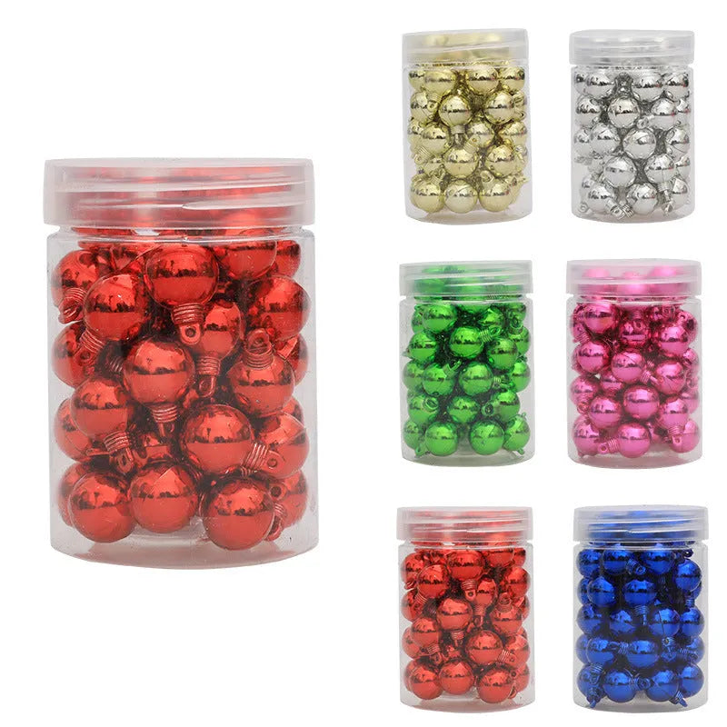 48 pack of plastic electroplated glossy mini Christmas tree hanging balls in six colours
