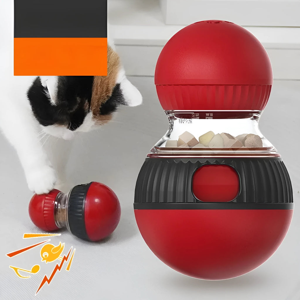 Plastic rotating cat toy with sound mechanism and colourful super ball for interactive feline play