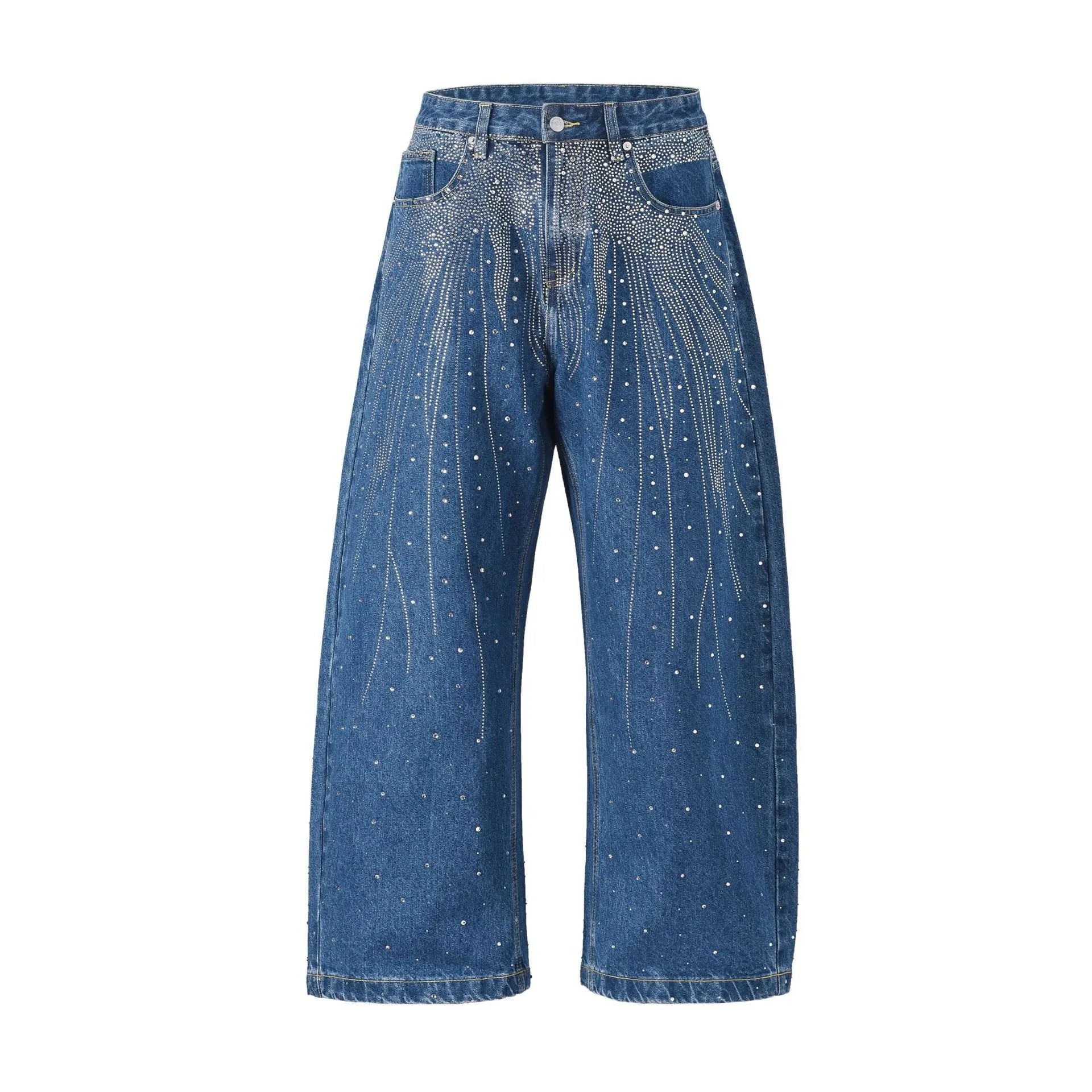 Loose-fitting wide-leg cotton trousers in blue and black colours with high street styling