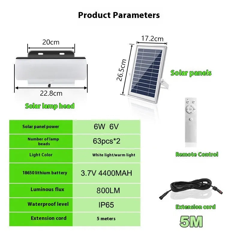 Solar sensor wall lamp 26.5cm x 20cm x 13cm, 6W IP65 tricolour, black or white shell