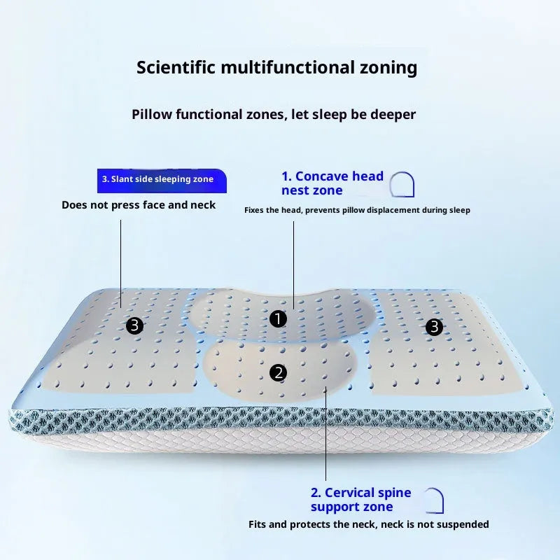Cervical memory foam pillow 63x36x13.5cm in air layer fabric blue and white