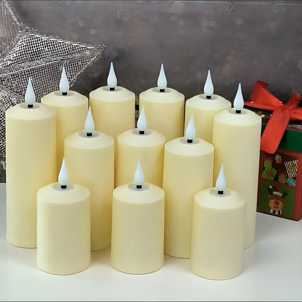 Beige ABS electronic candle lamp set with water droplet head, three USB rechargeable candles and remote control