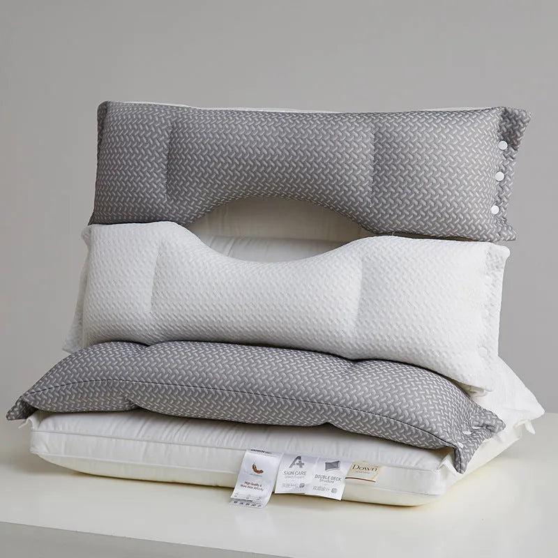 Double-layer cervical support pillow, 40x60cm, chemical fibre adult pillow in low, medium or high loft
