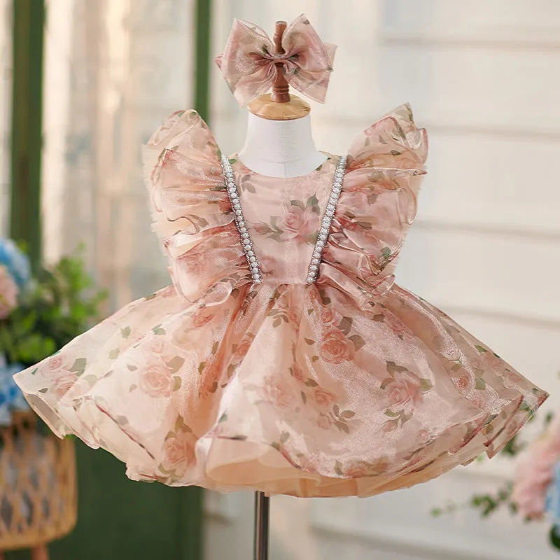 Girls' Super Mori pettiskirt dress in picture colour with matching headpiece, available in heights 80cm to 160cm