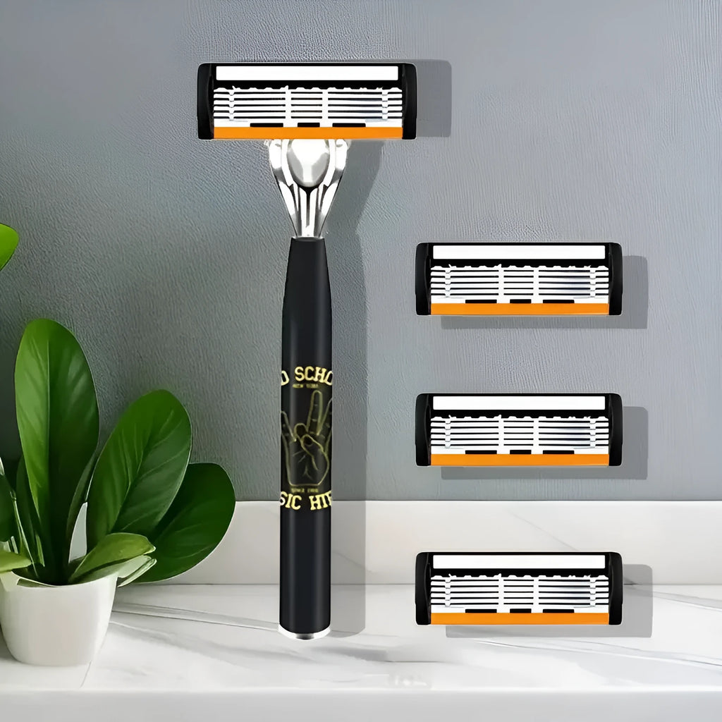 Black six-layer finger type manual shaver handle with multiple blade holder options