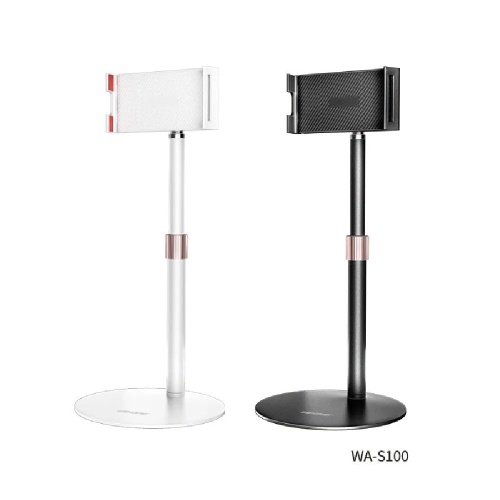 Black and white tablet desktop bracket with telescopic height adjustment for 11-inch devices