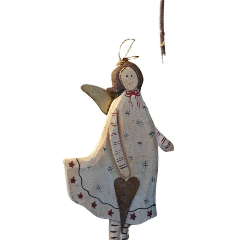 Hand-painted wooden door plate with carved pendant featuring love heart and letter designs in American country style
