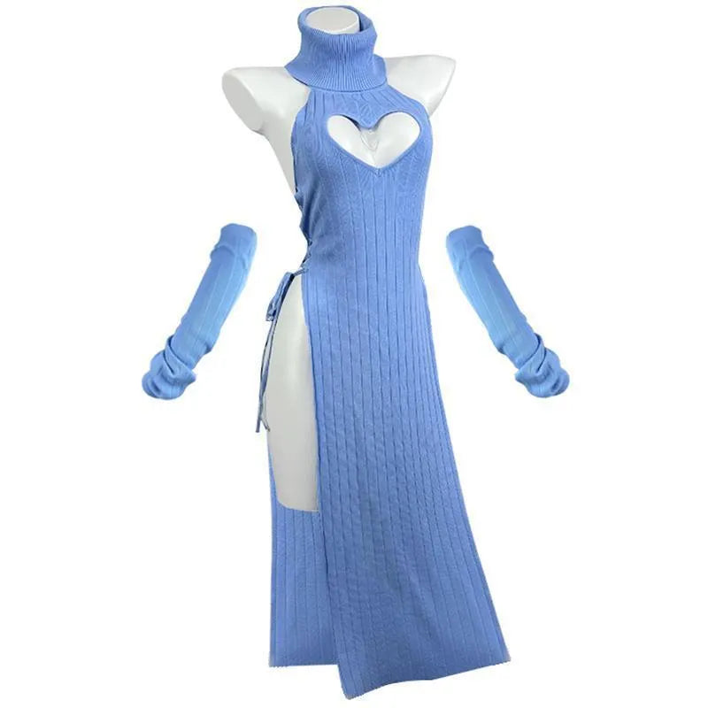 Women's fleece-lined high-neck cheongsam dress in solid black, white, pink, brown, or blue Lycra knit, one size and plus size.
