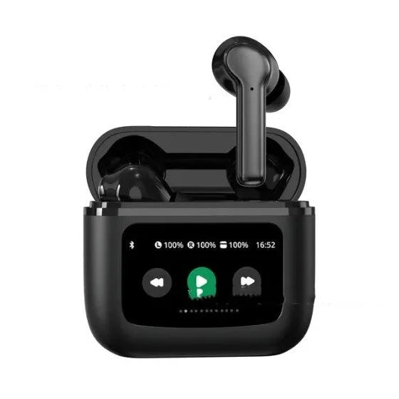 Wireless in-ear Bluetooth headset in black, silver or champagne with touch control, colour screen and 15 metre range