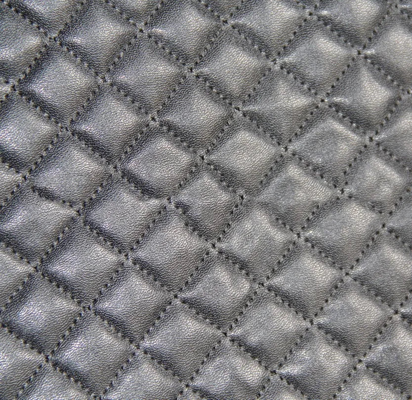 Black quilted automotive seat cover with PU and polyester construction