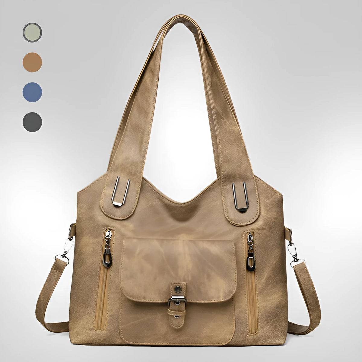 Large capacity PU crossbody bag with horizontal square shape, flap pocket and single strap in light gray