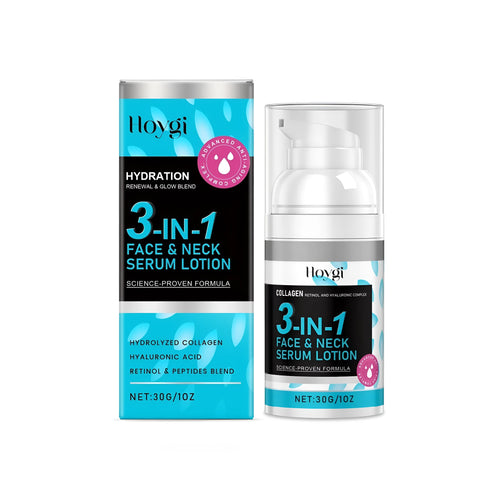 30g bottle of 3-in-1 face neck serum lotion with collagen, retinol and hyaluronic acid