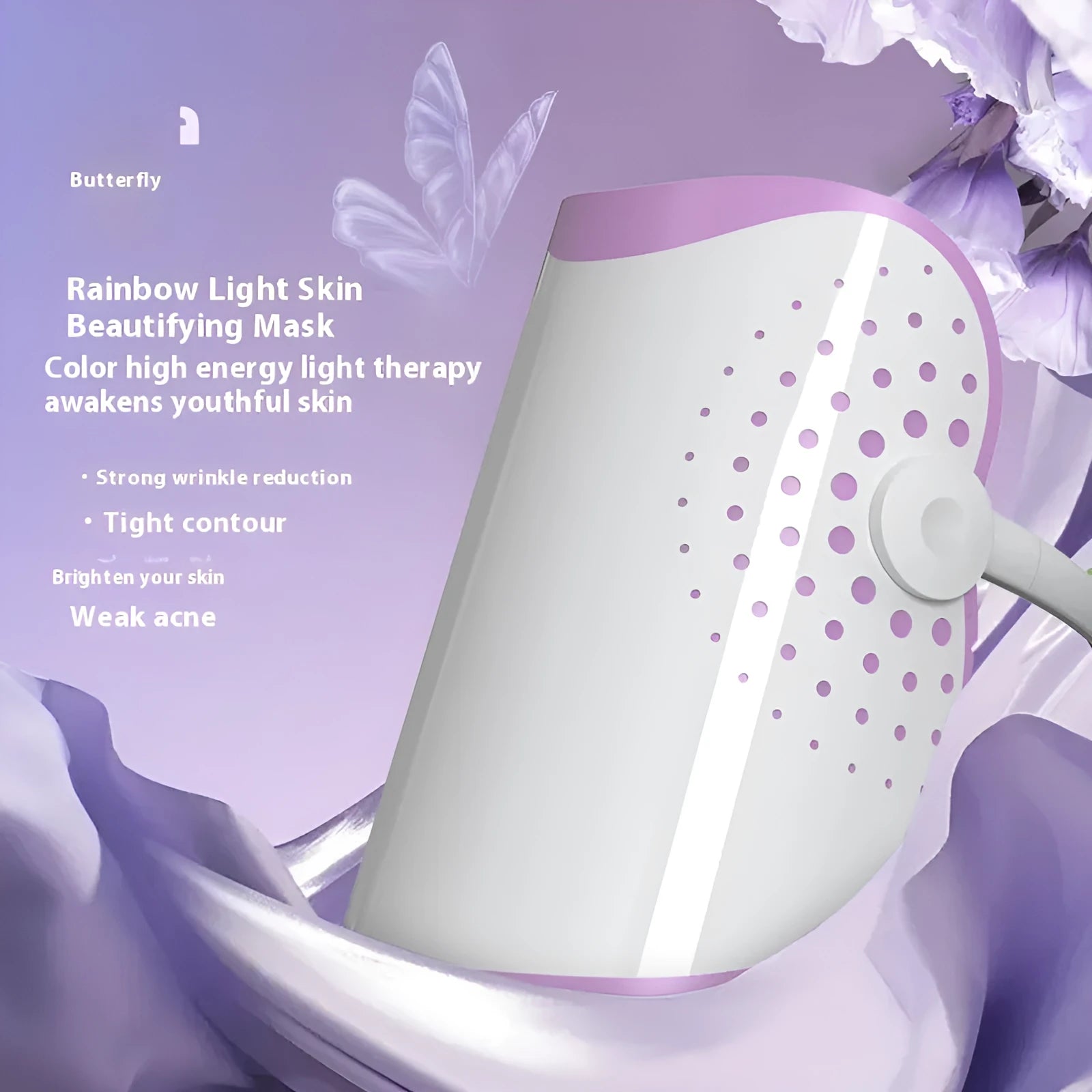 White and purple photon IPL beauty mask with plug-in power cable