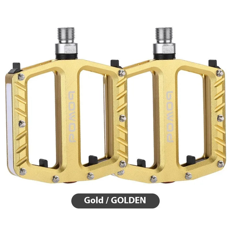 Aluminium alloy bicycle pedals with 710LED lighting in black, gold, purple, red, and titanium colour options