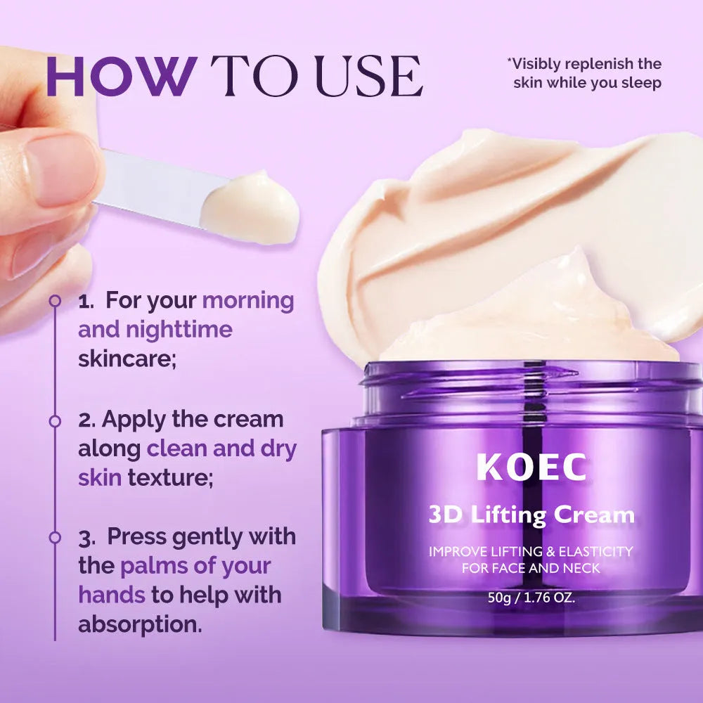KOEC 3D Lifting Face And Neck Moisturizer 50g cream tub for firmer skin