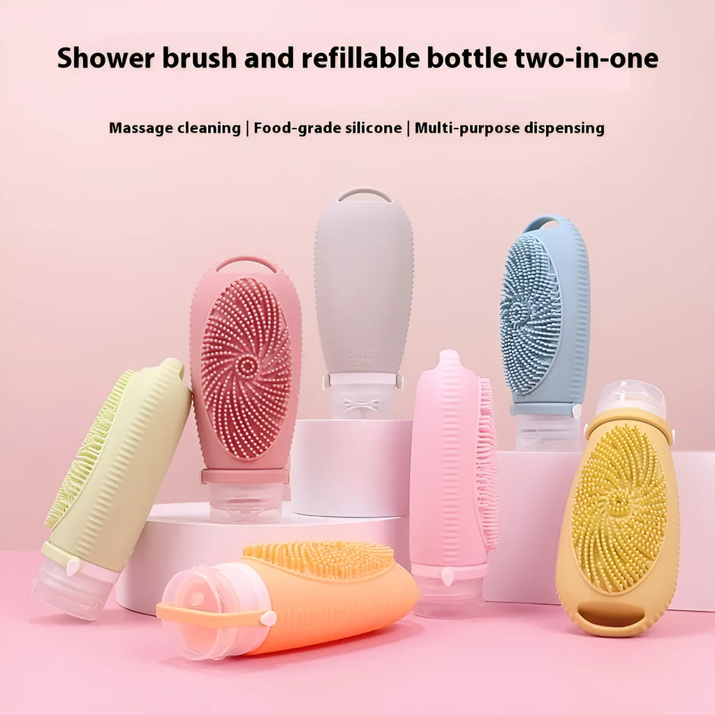 Silicone bath brush storage bottle in 100ml capacity showing eight colour options