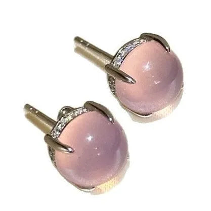 Chinese fashion chalcedony earrings with round stones in copper four-claw setting