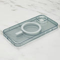 Transparent magnetic MagSafe iPhone case with tempered glass back, TPU frame, and 38 fan-shaped magnets