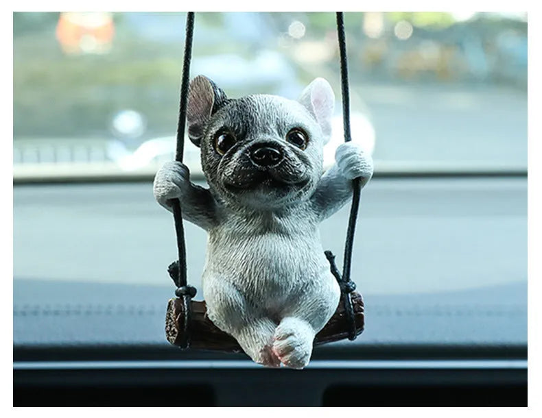 Resin bulldog car hanging ornament for rearview mirror in cartoon style