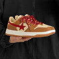 Brown women's platform sneakers with sequin details and rubber soles