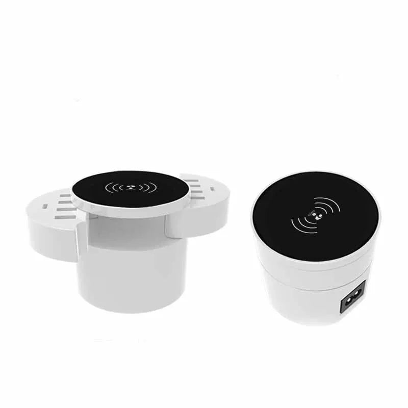 Ceramic white circular wireless charger with USB port for smart phone charging