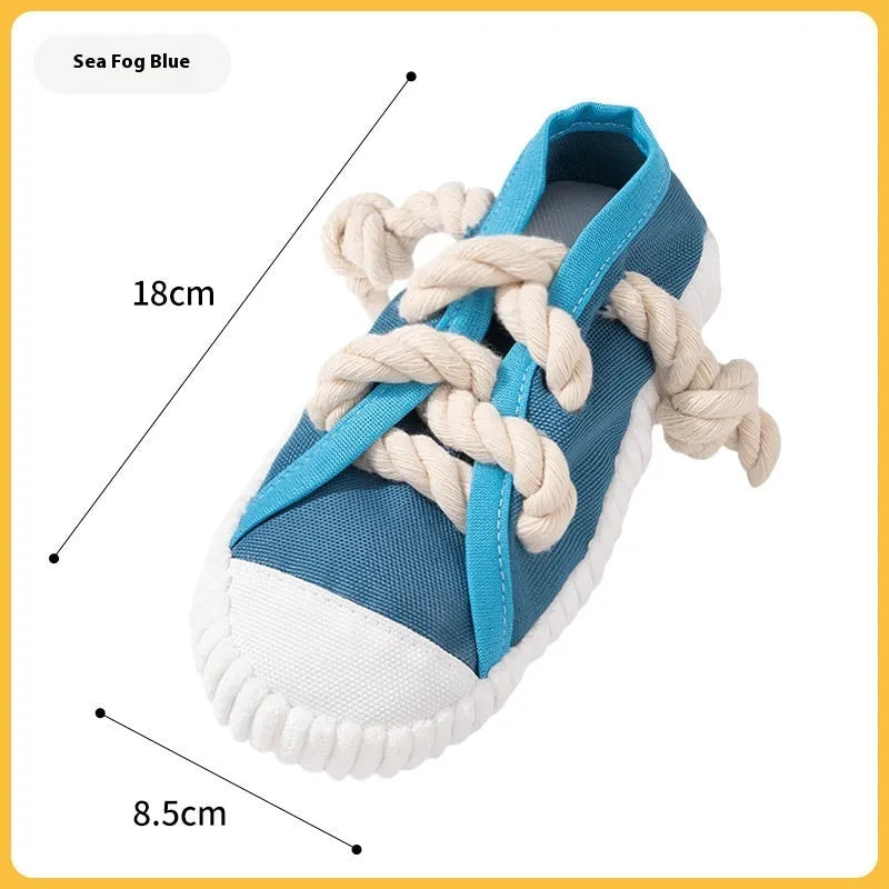 Plastic dog chew toy with squeaker in rock yellow, black, or sea fog blue colour options
