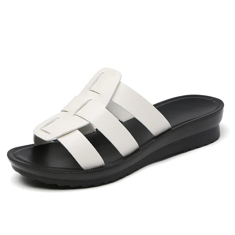Women's flat bottom slippers in beige, black or brown with soft sole and non-slip design