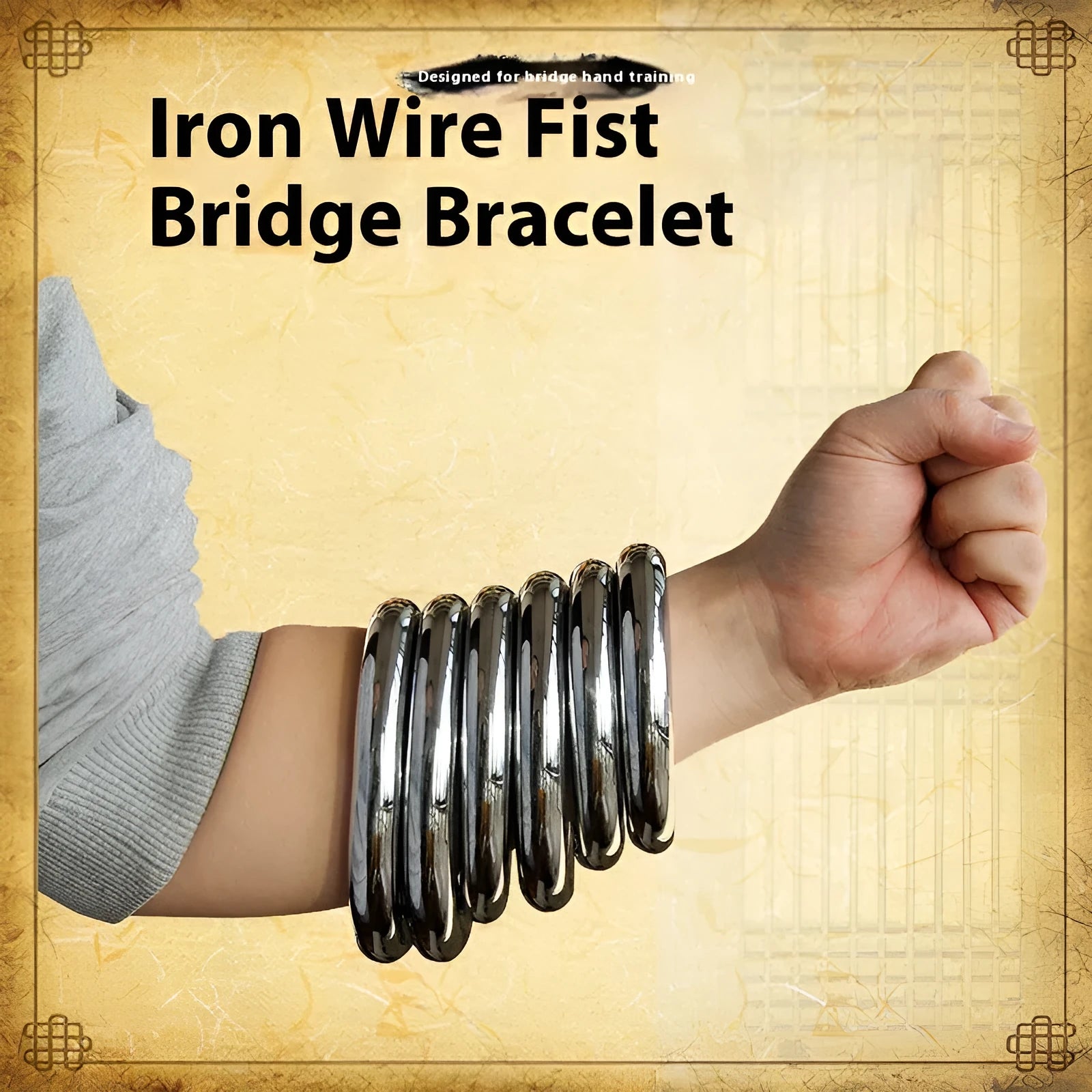 Carbon steel Wing Chun training ring for Iron Arm Skill on a plain background, showing three size options.