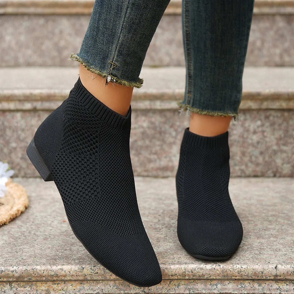 Plus size women's ankle boots, mid heel, pointed toe, middle calf, black or camel, sizes 36-43, artificial PU upper, rubber sole.