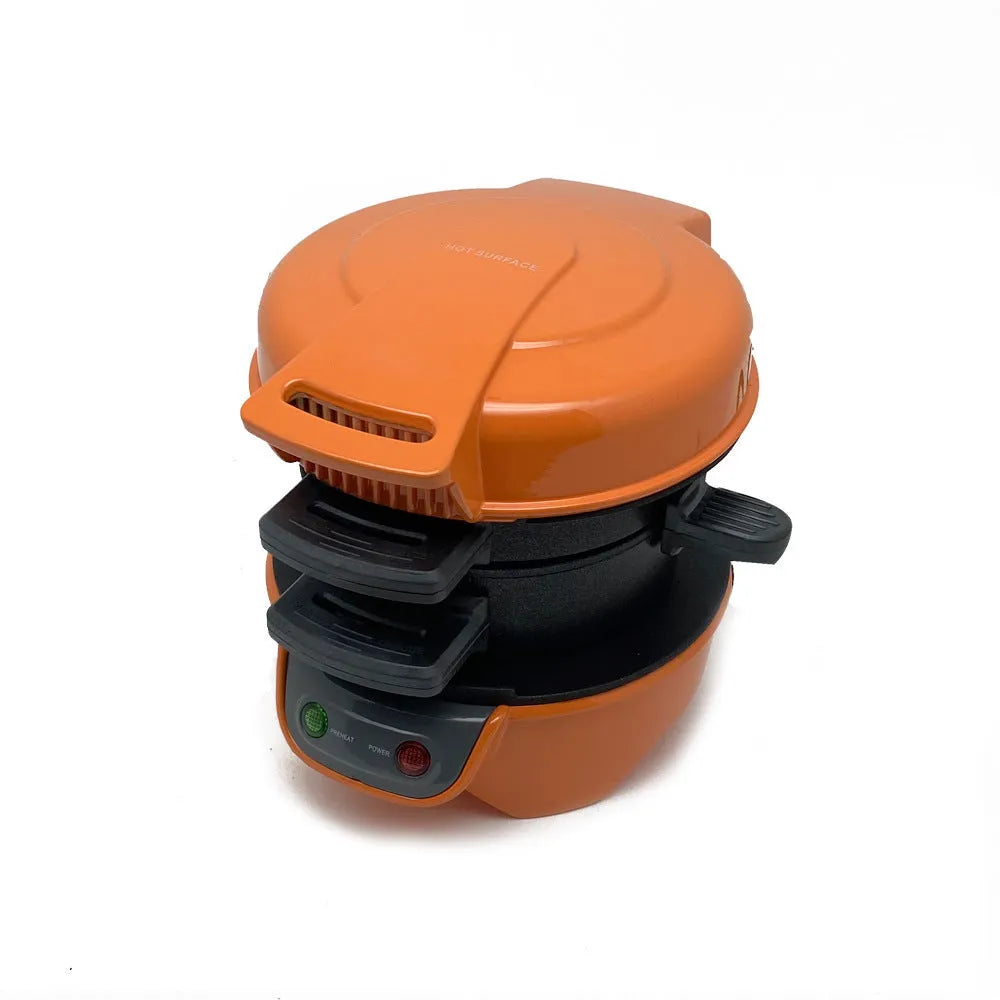 Red silver grey orange multifunction breakfast sandwich maker with egg ring and waffle plates