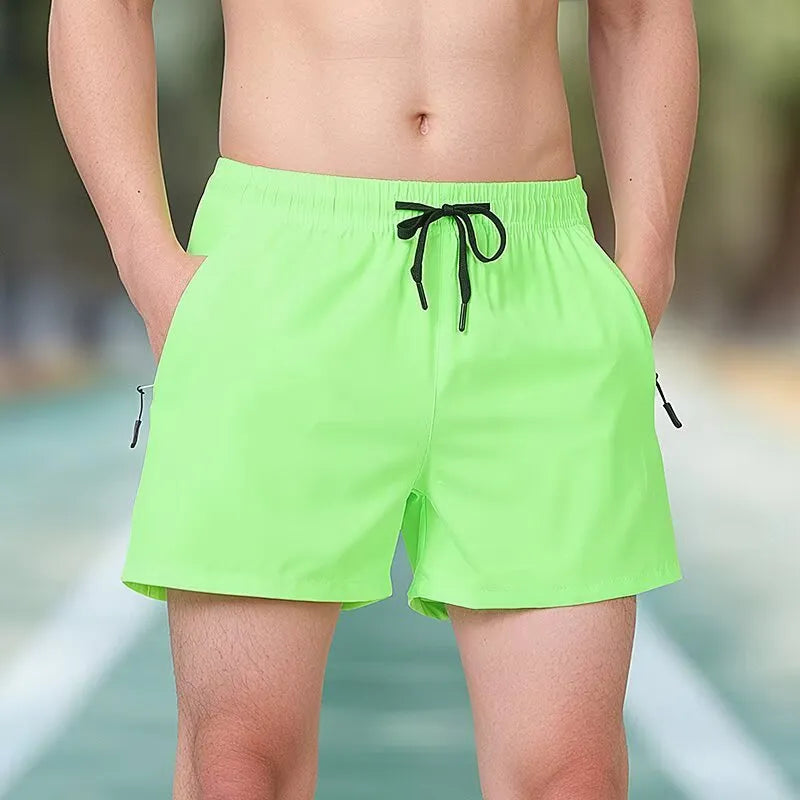 Black ice silk fitness training shorts with high waist and drawstring closure
