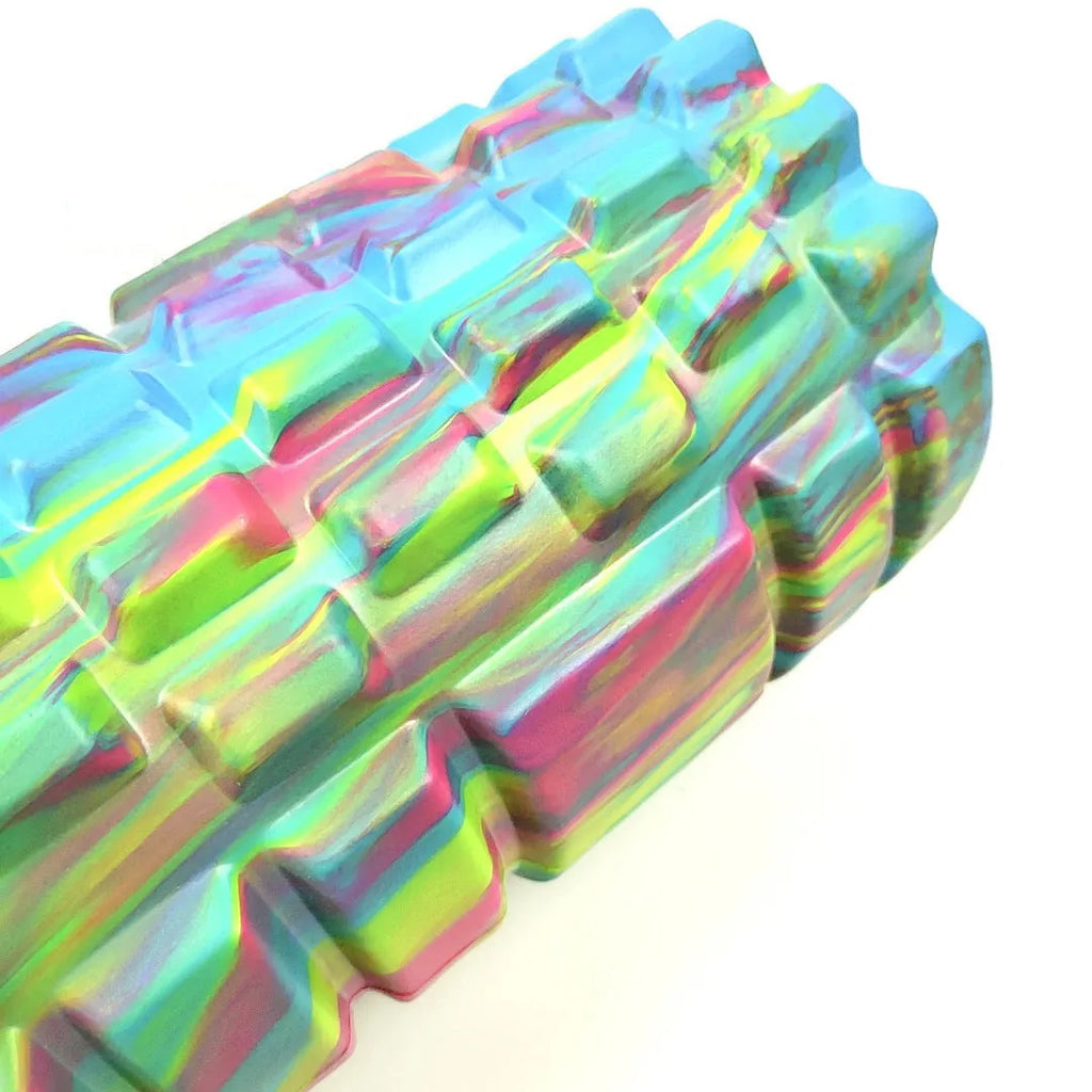 33cm camouflage EVA foam roller in blue green yellow pattern for fitness and massage