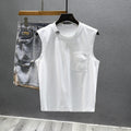 Cotton sleeveless fitness t-shirt in solid black colour showing loose fit and straight hem design