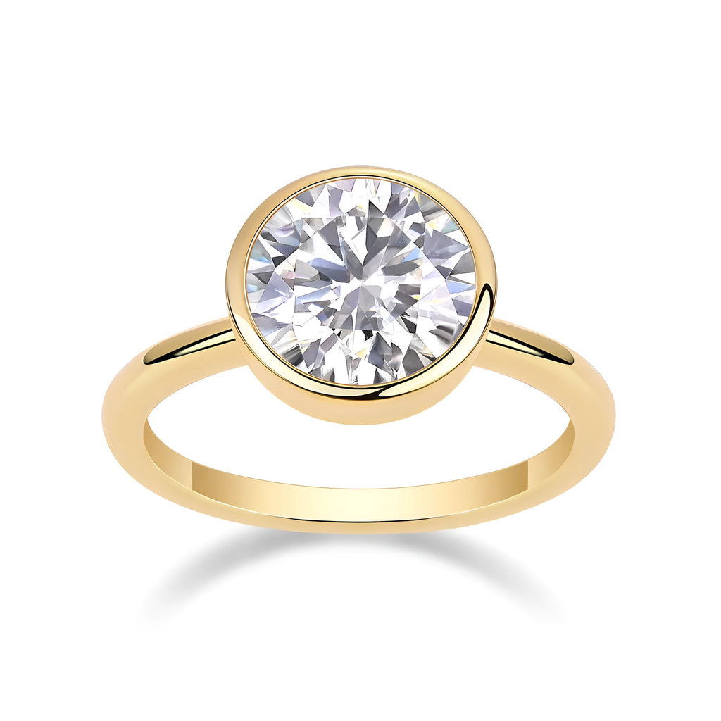 Time Foam round 9.0mm moissanite wedding ring set gold-plated S925 silver band on white background