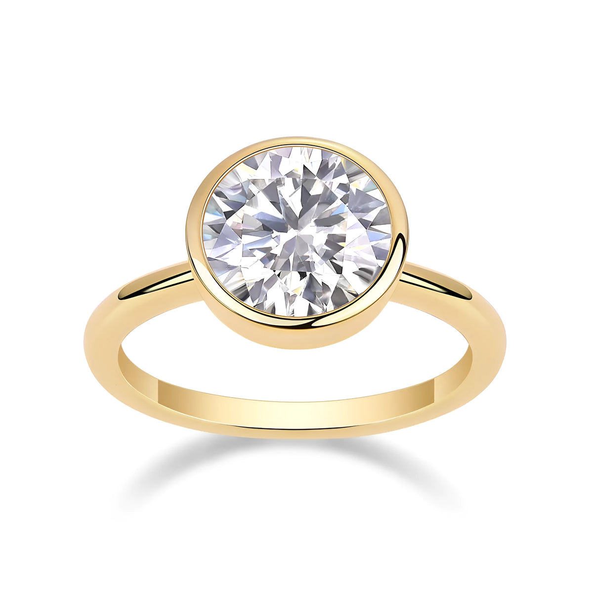 Time Foam round 9.0mm moissanite wedding ring set gold-plated S925 silver band on white background